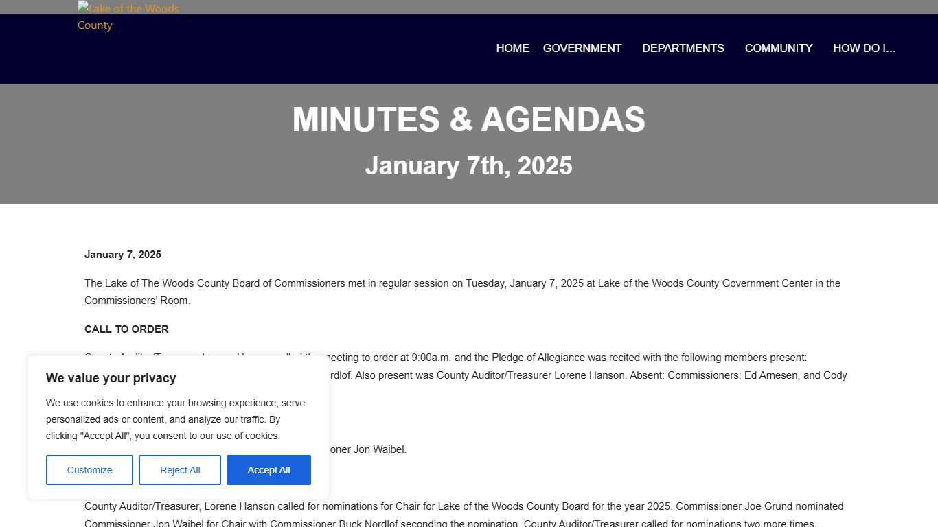 January 7th, 2025 – Lake of the Woods County