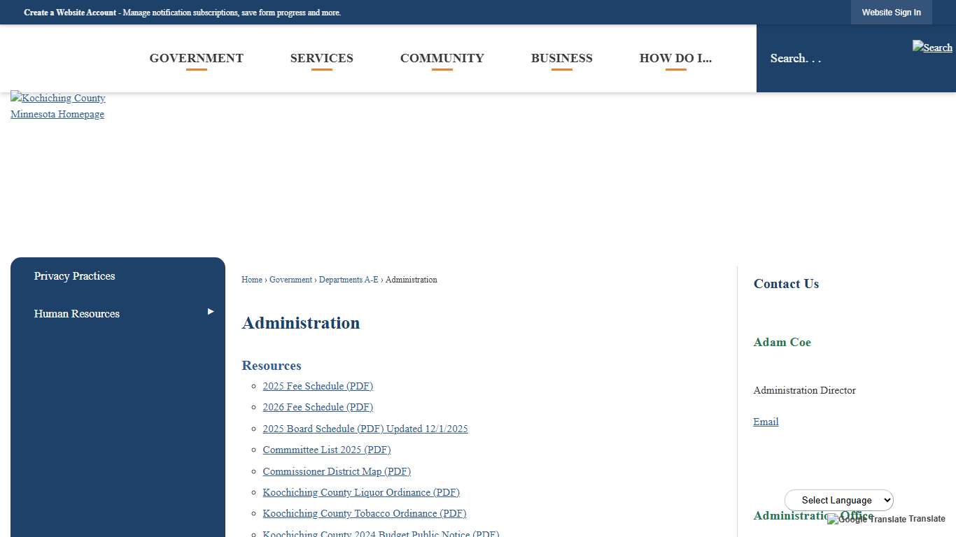 Administration | Koochiching County, MN